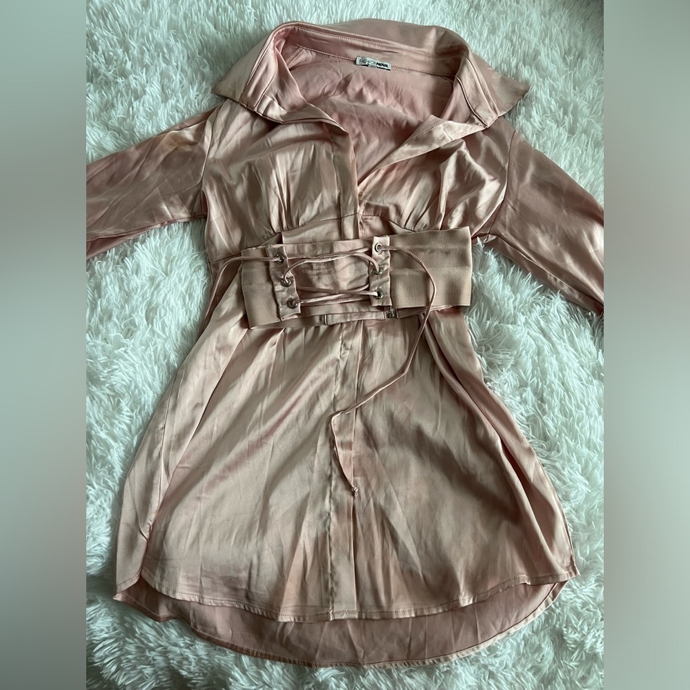 Fashion Nova First Priority Satin Mini Shirt Dress
